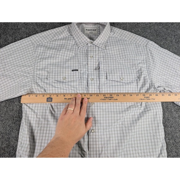 Poncho Western Pearl Snap Shirt Mens Medium Reg Fit Gray Plaid Short Sleeve - Picture 4 of 11